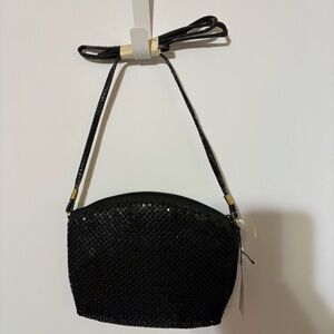 Vintage Whiting & Davis black metal mesh handbag, likely from the 1980s or 1990s